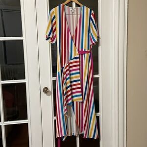Color me Courtney Taira women’s wrap mini rainbow strip dress size medium EUC